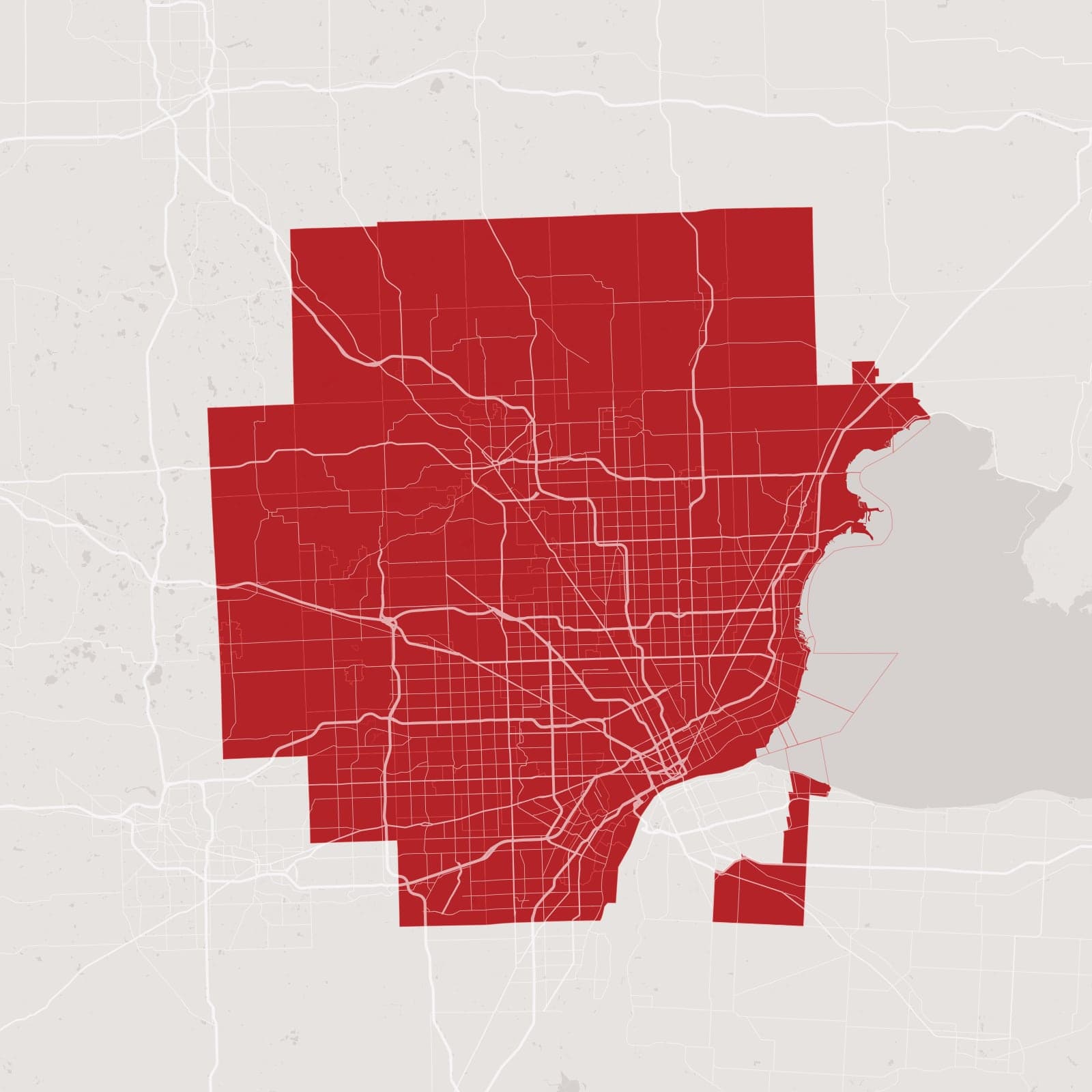 Map of the Metro Detroit service area where Vantage Luxury Detailing details — Birmingham, Bloomfield Hills, Troy, Rochester Hills, Royal Oak, Grosse Pointe, Novi, West Bloomfield, Farmington Hills, Auburn Hills, Sterling Heights, Shelby Township and the surrounding communities.